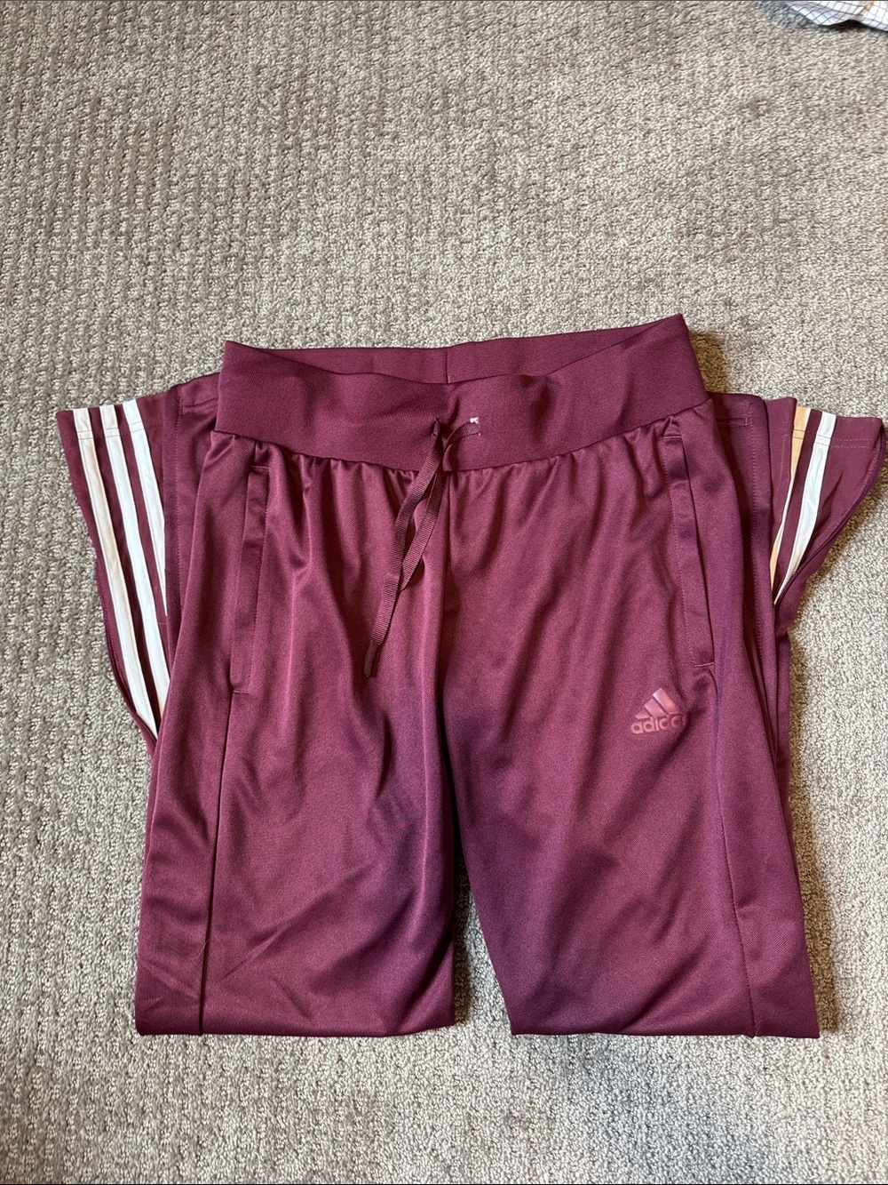 adidas Maroon Jogger Sweatpants with White Side Stripes